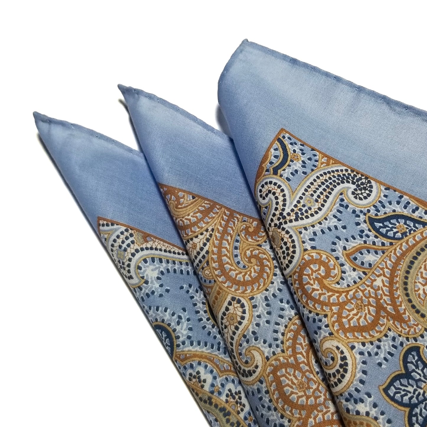 17" Sky Blue Paisley Printed Cotton Pocket Square