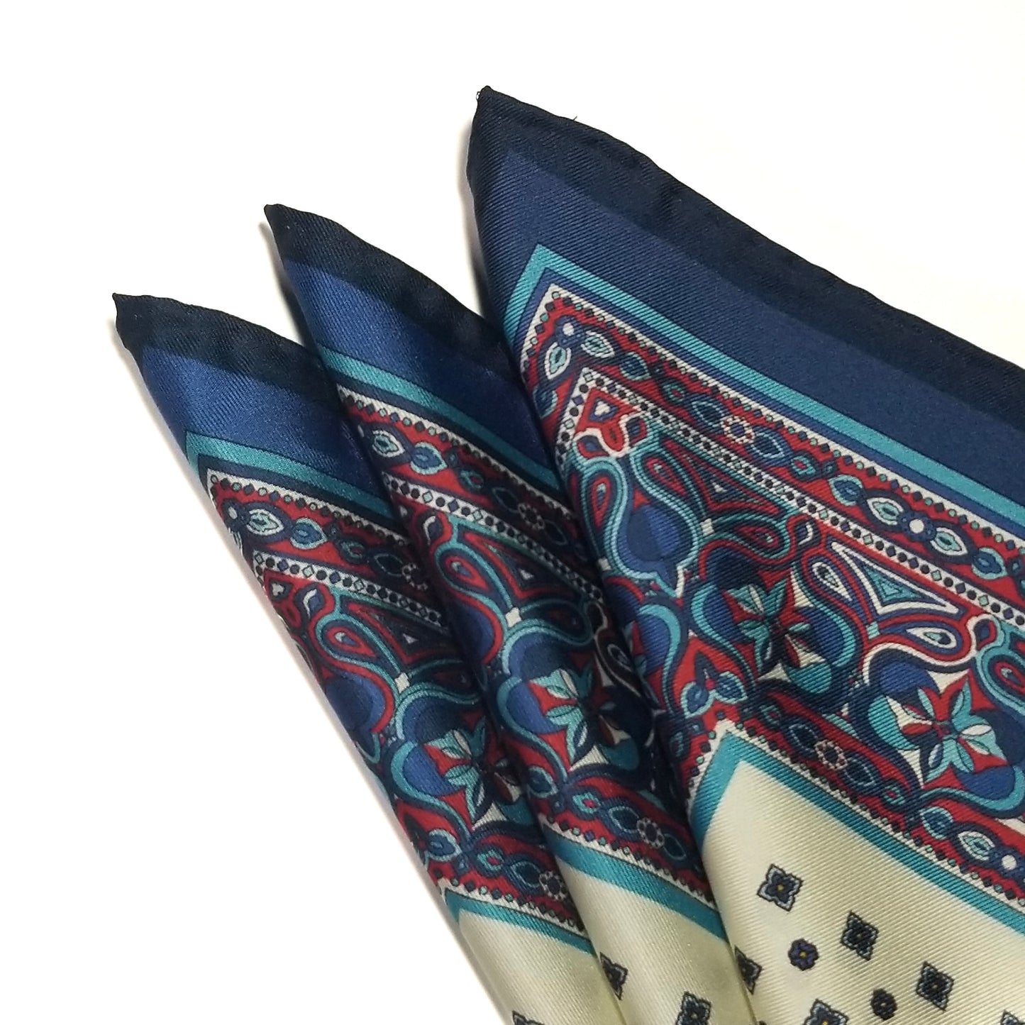 17" Blue & White Geometric Silk Twill Pocket Square