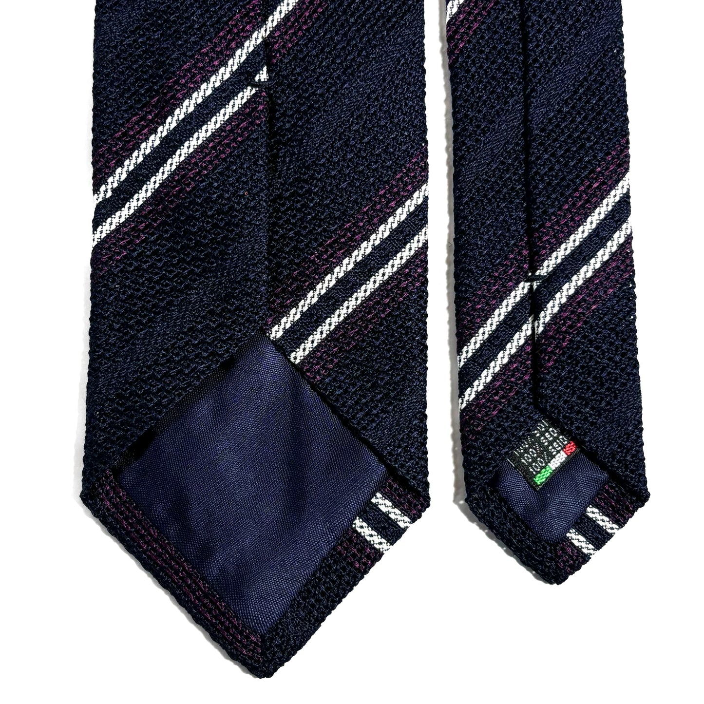 Navy Blue & Purple Striped Silk Grenadine Tie (Garza Fina)