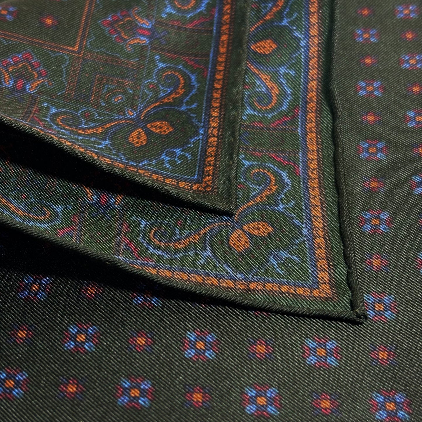 Forest Green Floral Ancient Madder Silk Pocket Square