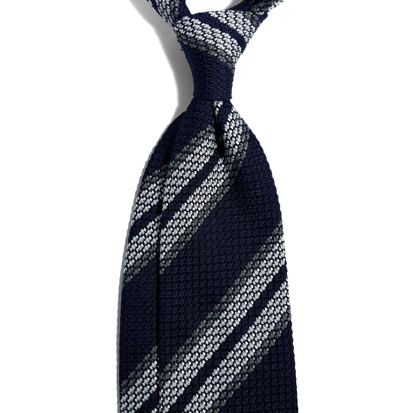 Navy Blue & White Striped Silk Grenadine Tie (Garza Grossa)