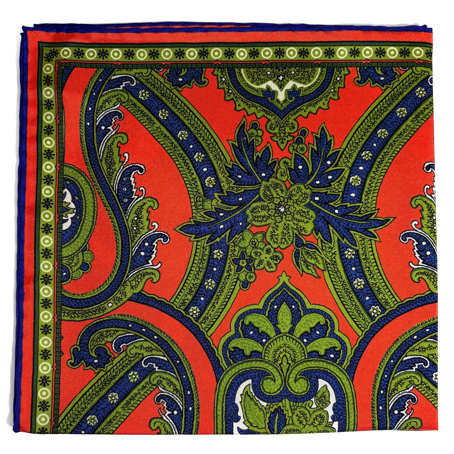 Orange & Green Floral Silk Pocket Square