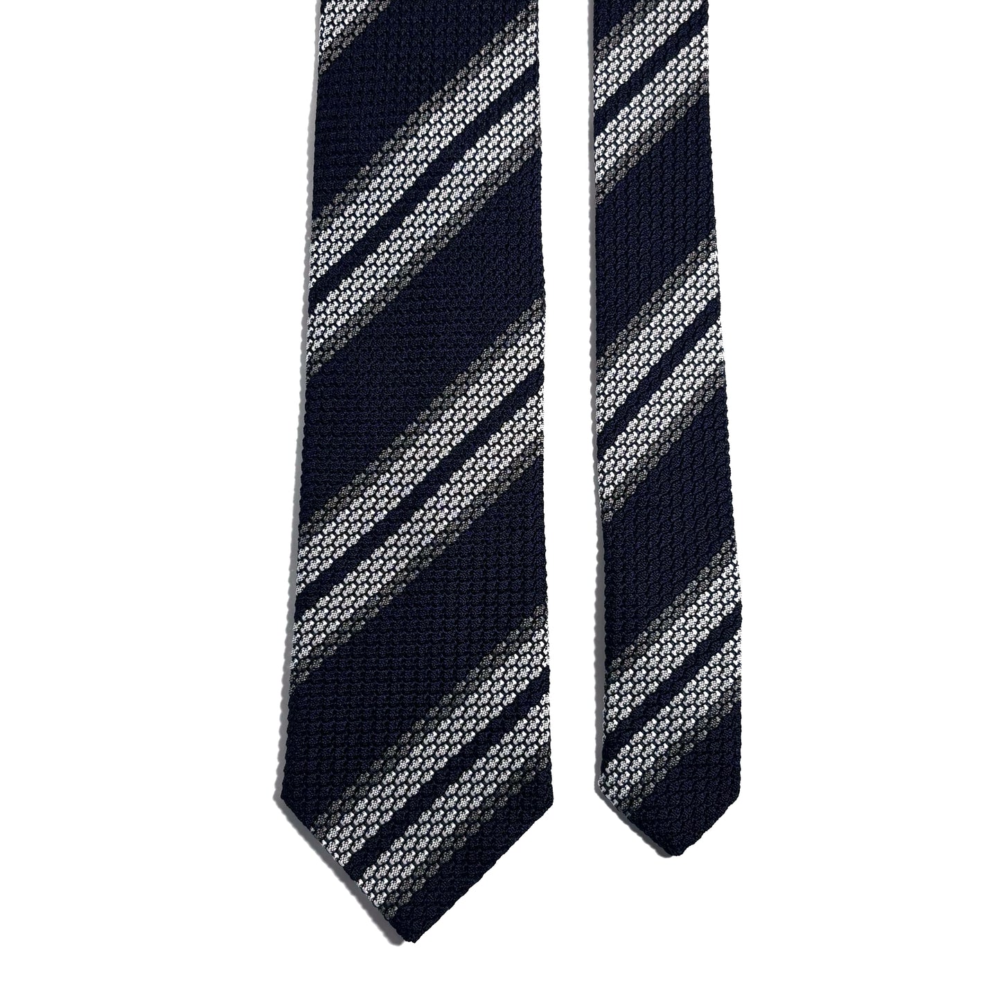 Navy Blue & White Striped Silk Grenadine Tie (Garza Grossa)
