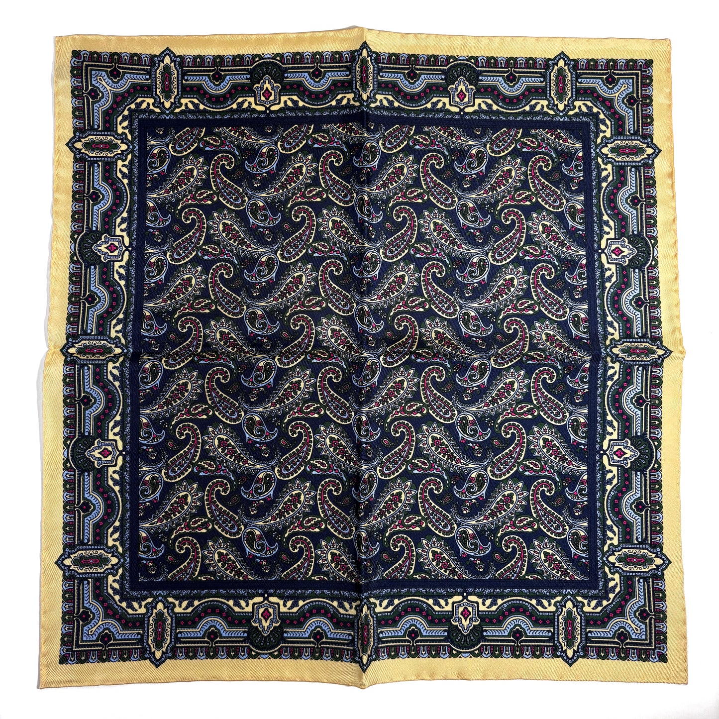 Navy Blue & Cream Paisley Silk Pocket Square