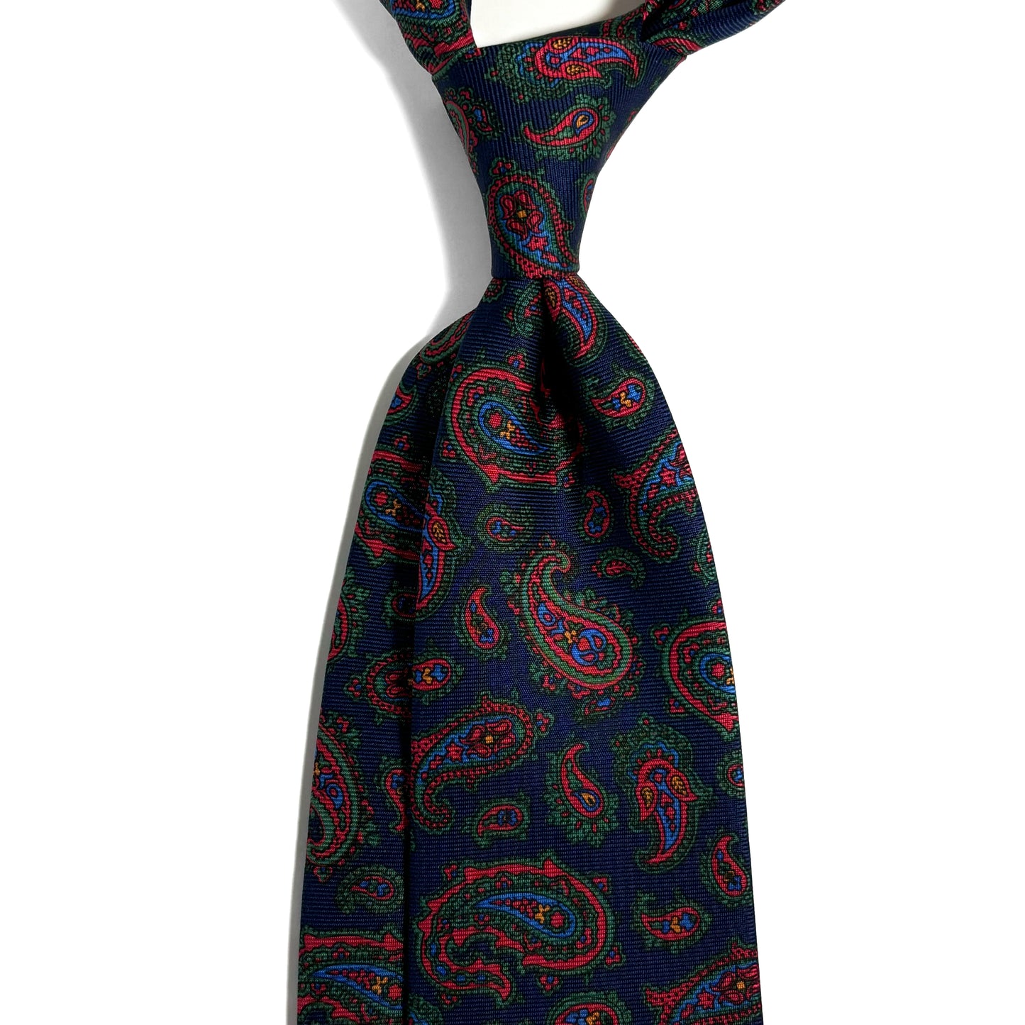 Hand-Printed Navy Blue Paisley Silk Tie