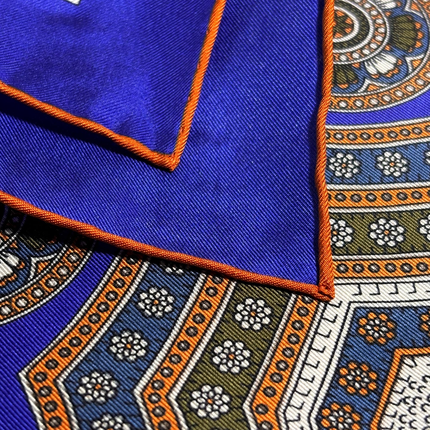 Regal Indigo & Orange Medallion Silk Pocket Square
