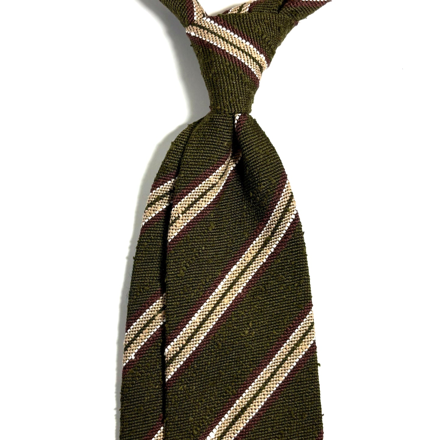 Luxury Olive Green Stripe Untipped Silk Shantung Tie