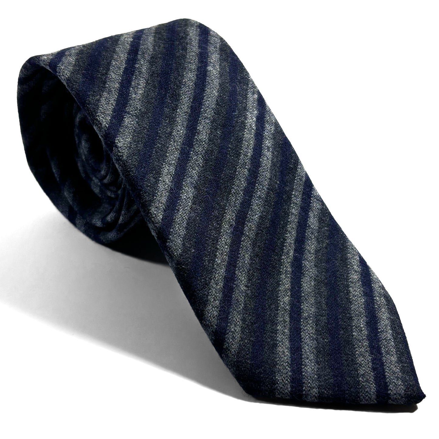 Gray & Navy Blue Striped Wool Challis Tie