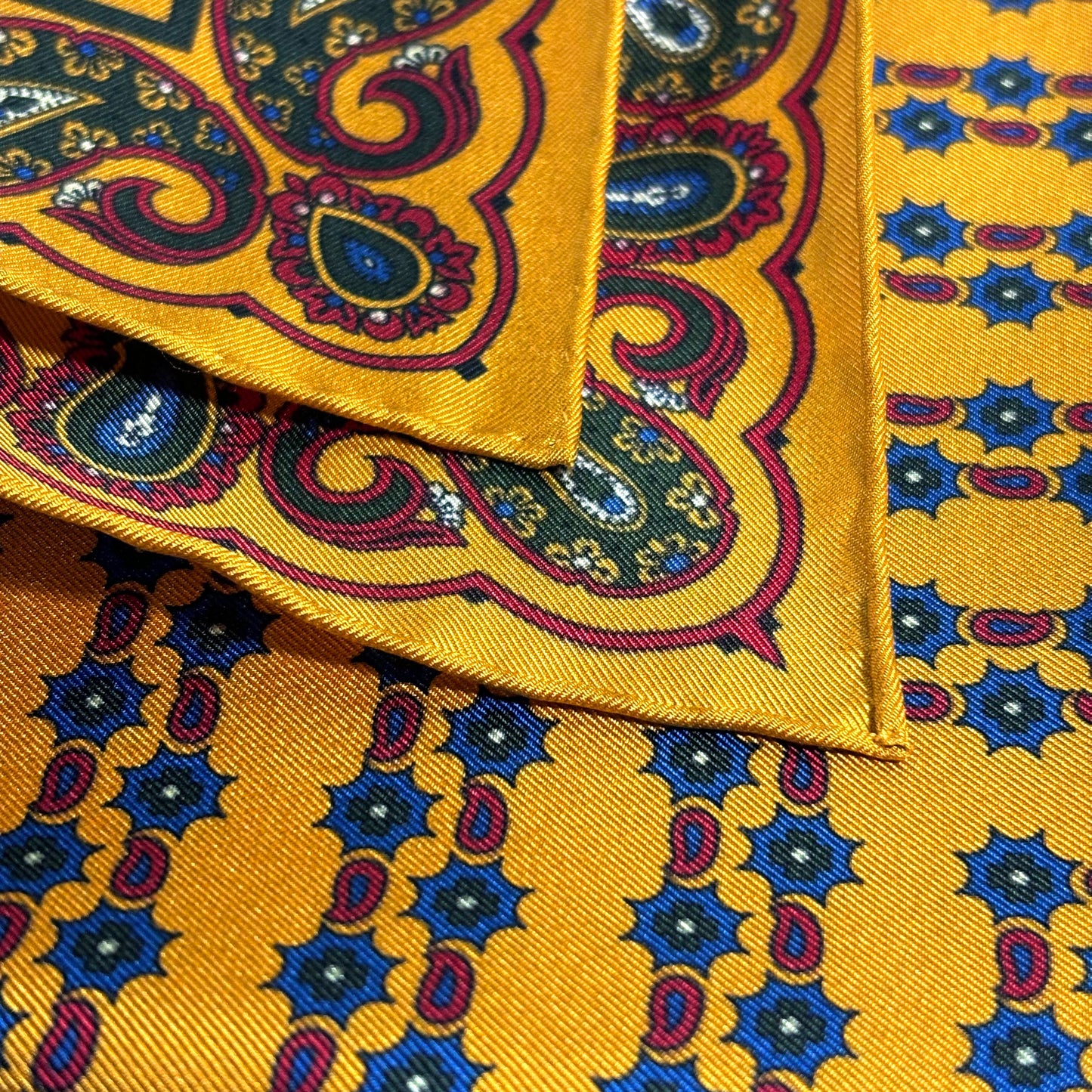 Mustard Yellow Small Paisley Ancient Madder Silk Pocket Square