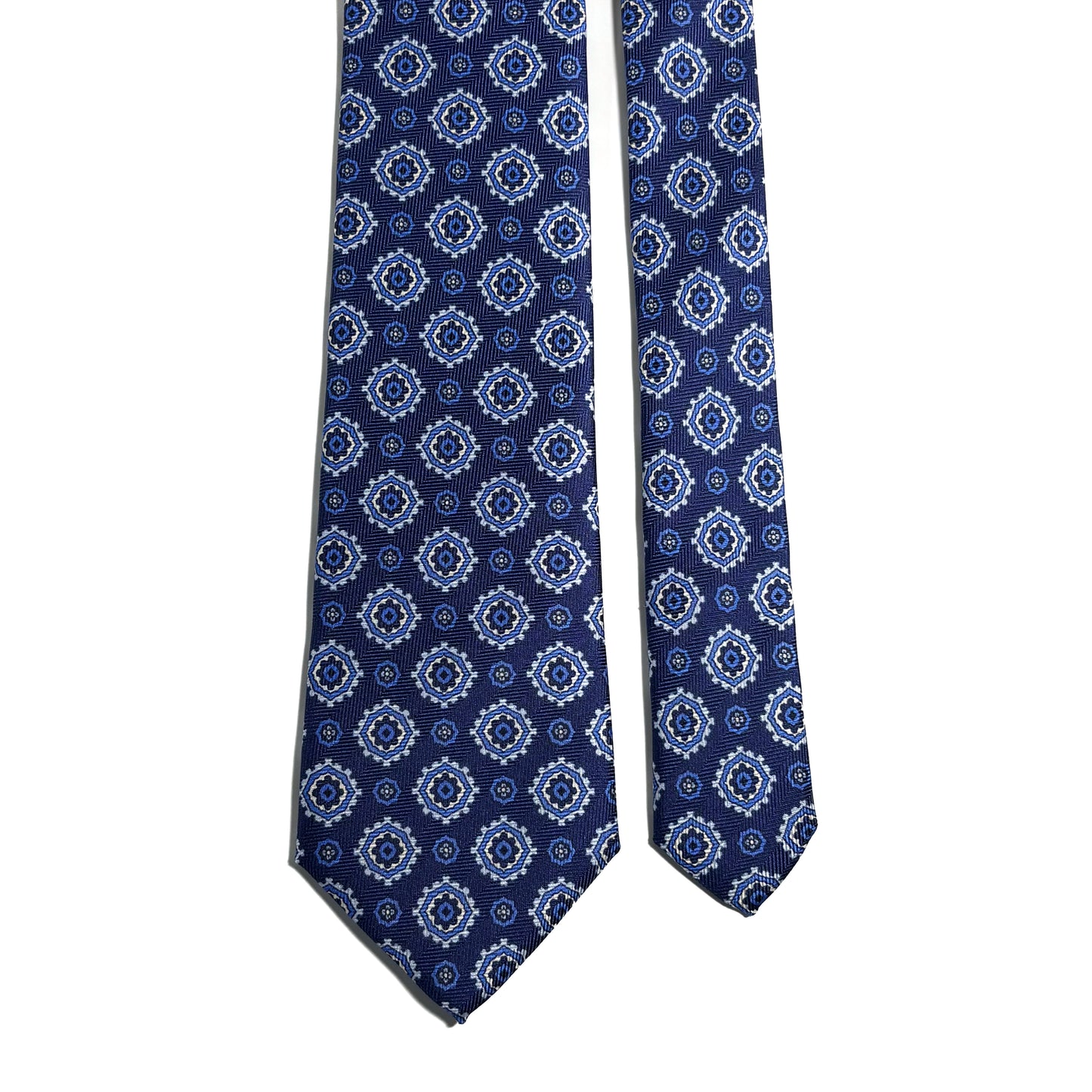 Navy Blue Geometric Silk Tie (Handmade in Italy)