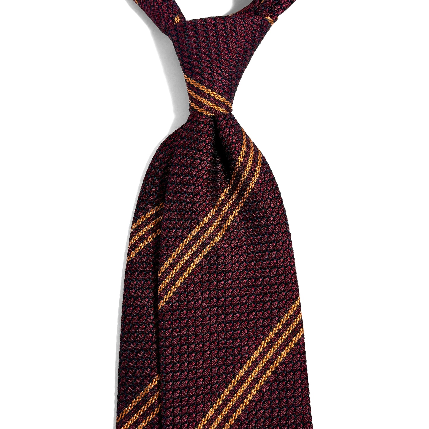 Burgundy & Gold Striped Silk Grenadine Tie (Garza Grossa)
