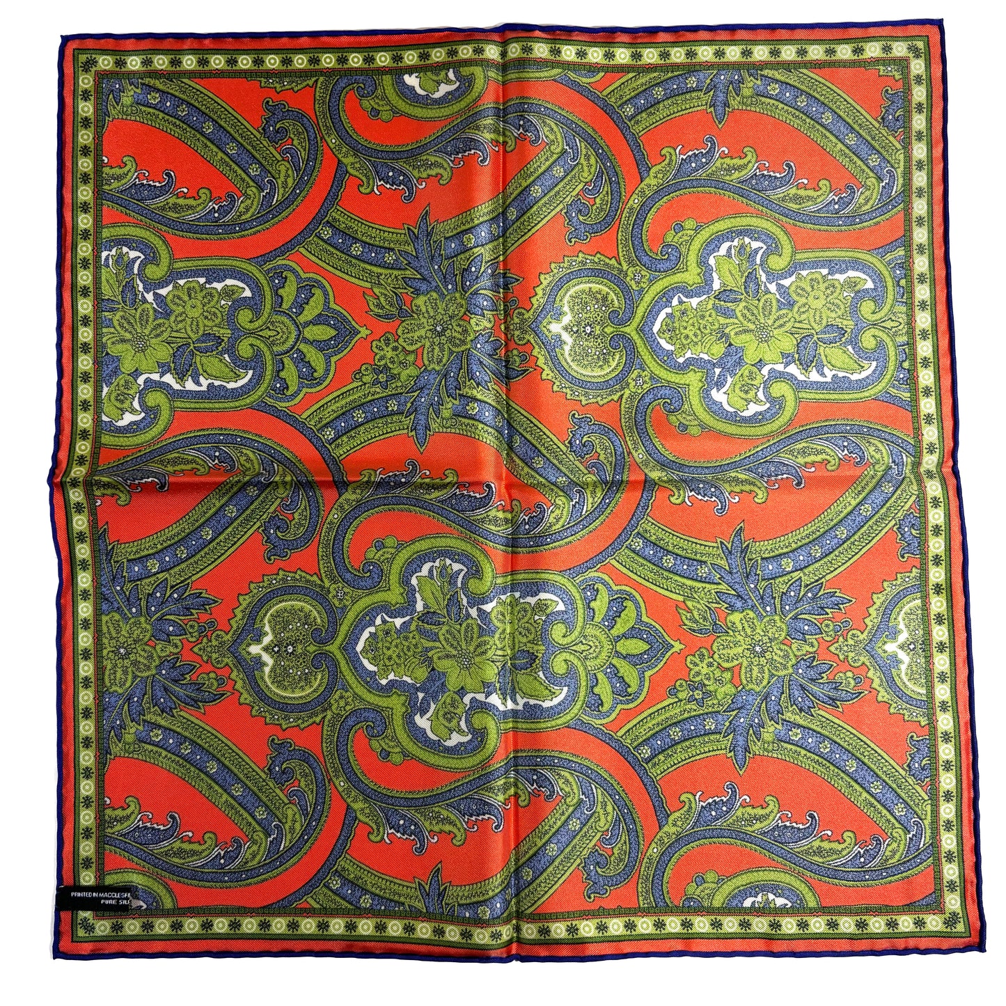 Orange & Green Floral Silk Pocket Square