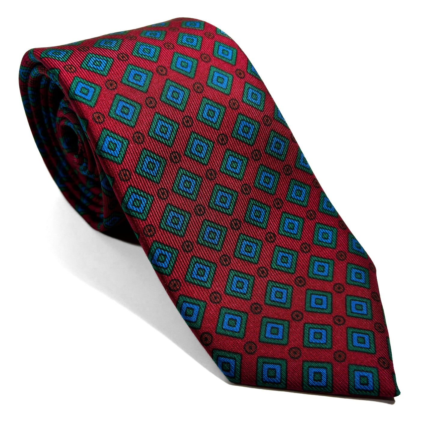 Slim Screen-Printed Red Geometric Silk Tie