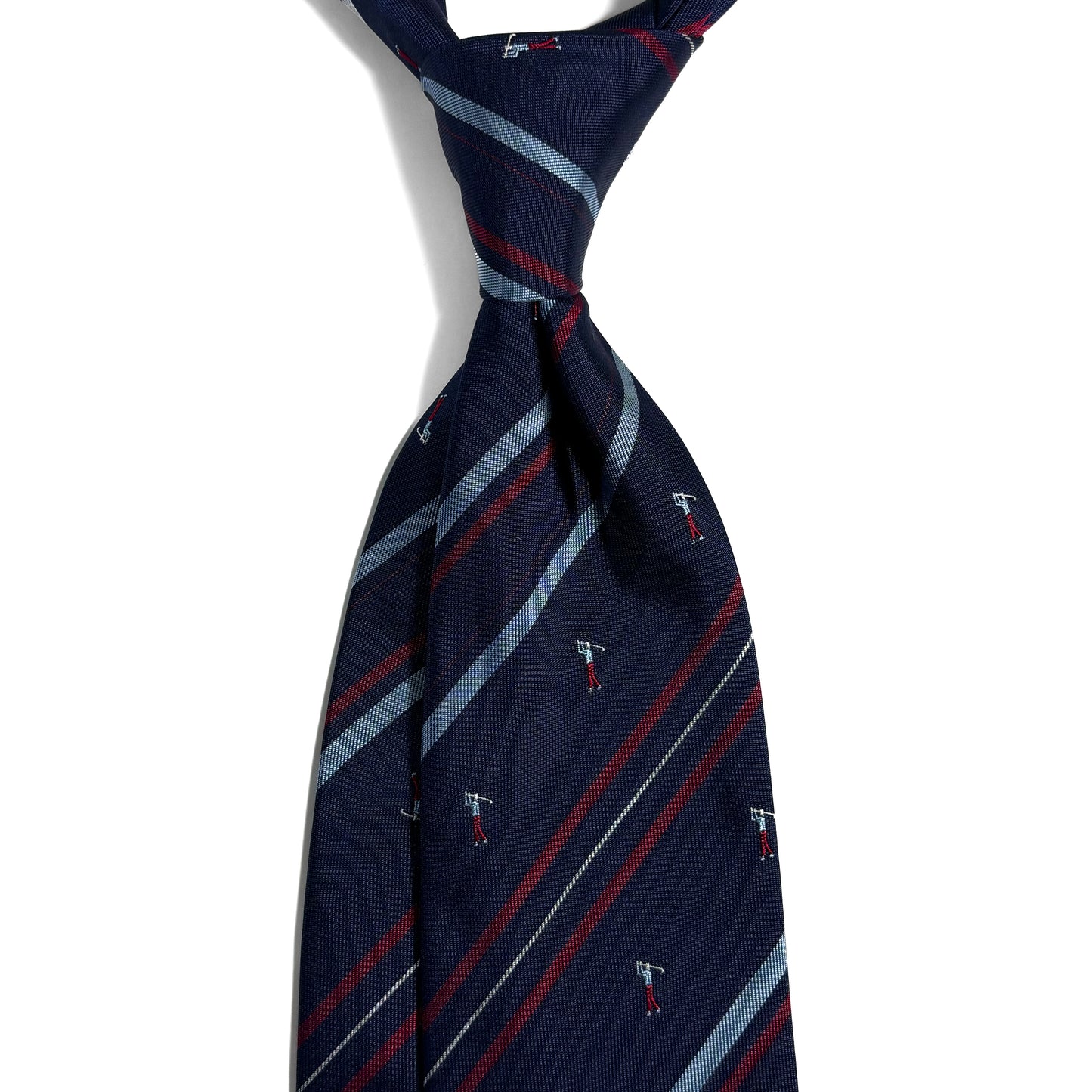 Navy Blue & Red Striped Golf Motif Silk Jacquard Tie
