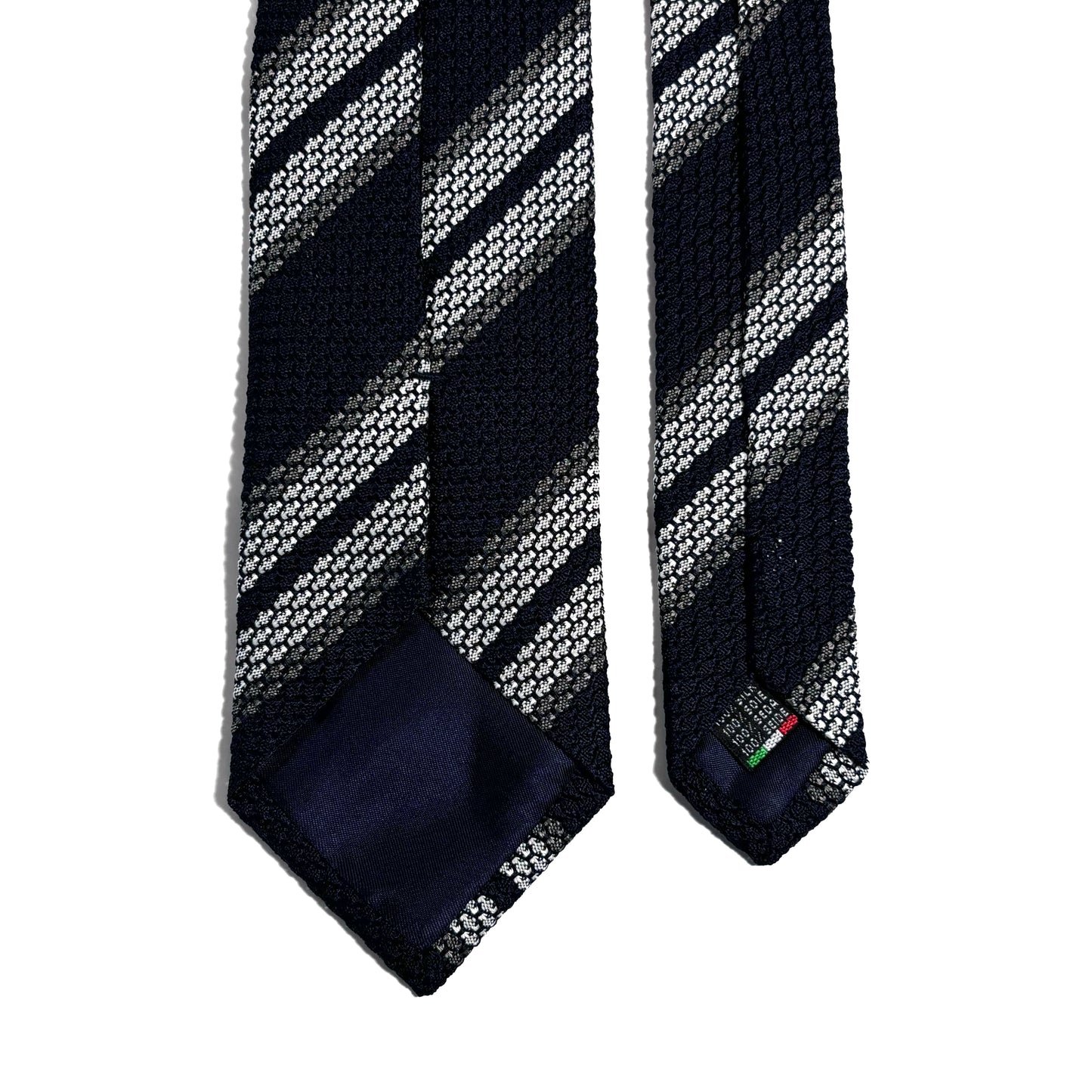 Navy Blue & White Striped Silk Grenadine Tie (Garza Grossa)