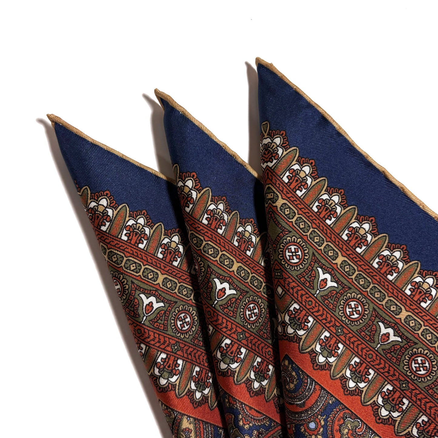 Navy Blue & Orange Paisley Silk Pocket Square