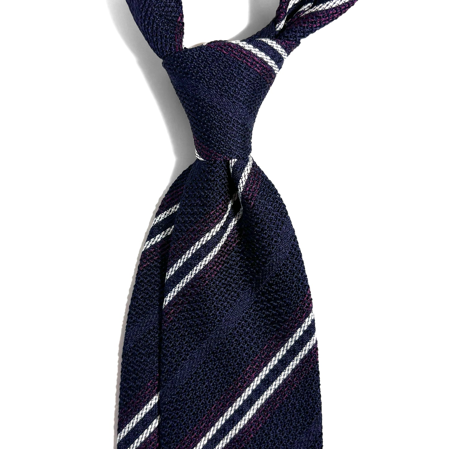 Navy Blue & Purple Striped Silk Grenadine Tie (Garza Fina)