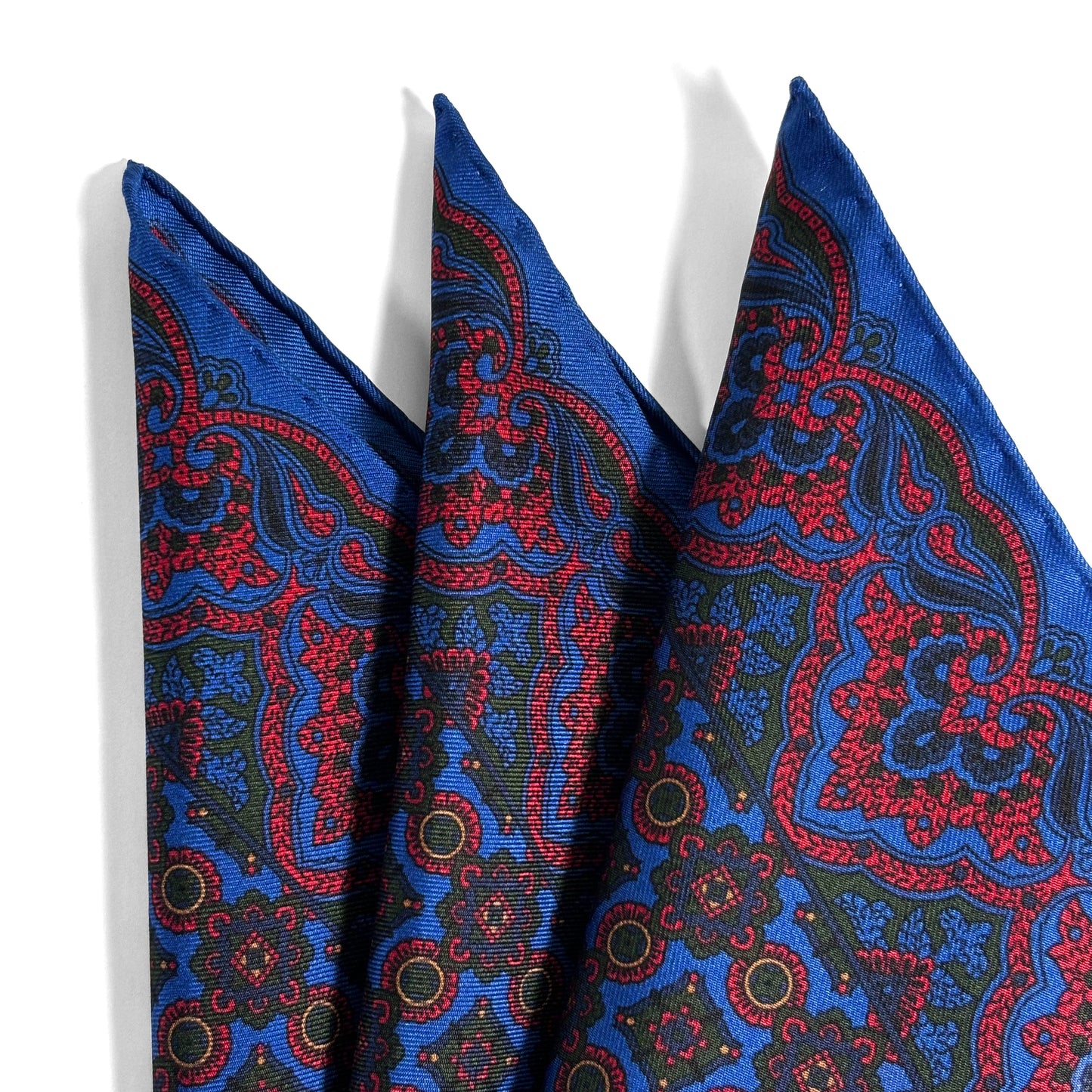 Blue & Red Geometric Ancient Madder Silk Pocket Square