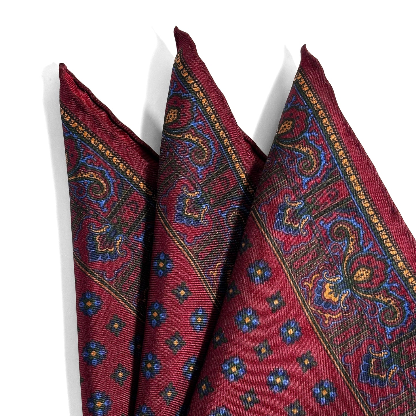 Burgundy Floral Ancient Madder Silk Pocket Square