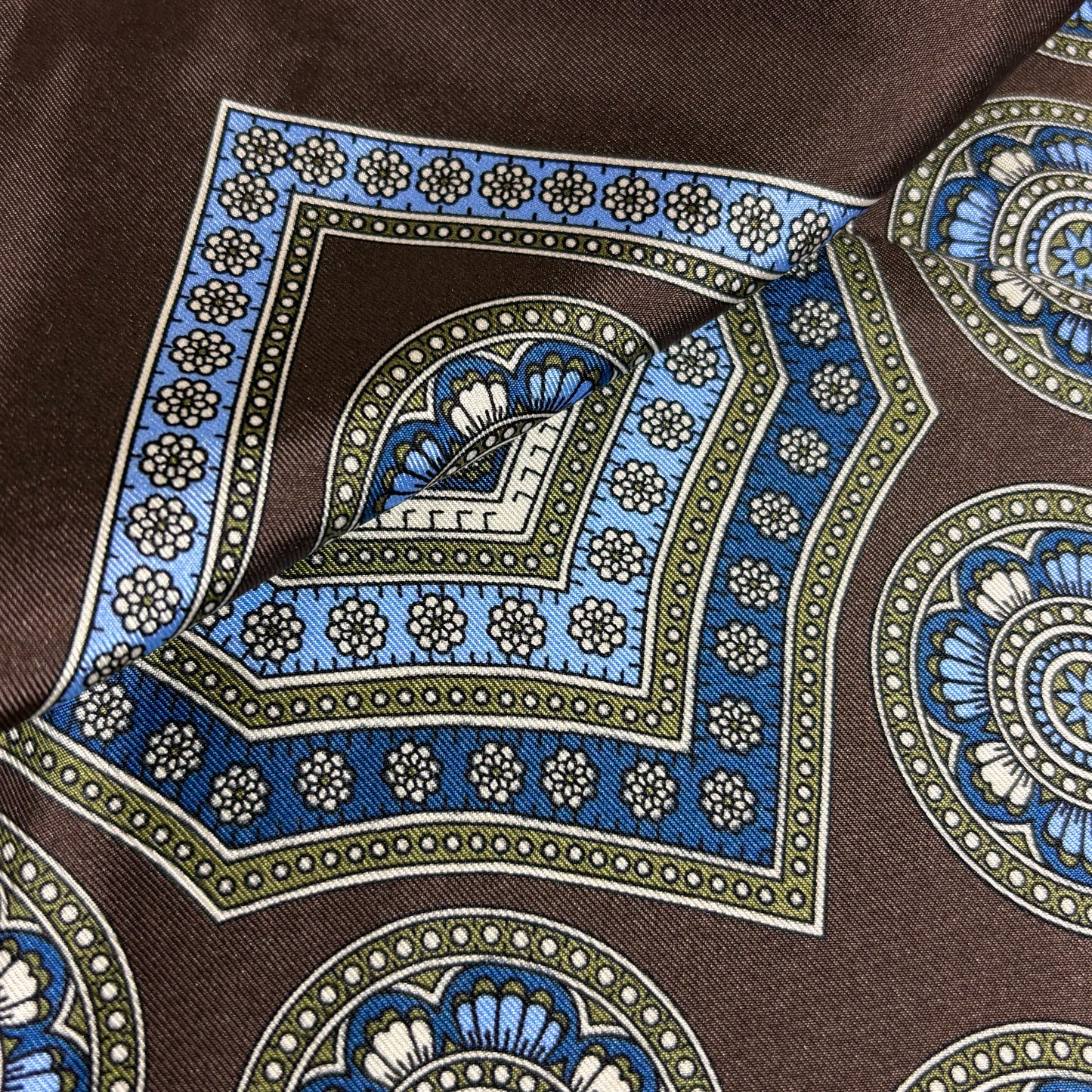 Brown & Green Medallion Silk Pocket Square