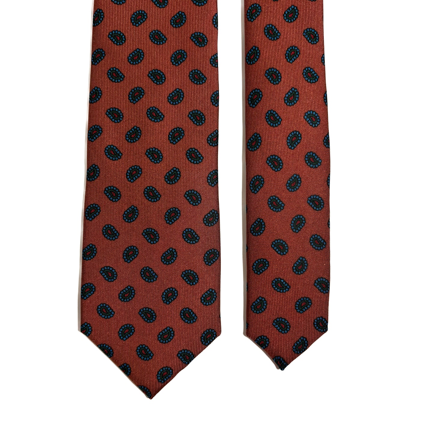 Slim Screen-Printed Light Brown Paisley Foulard Silk Tie