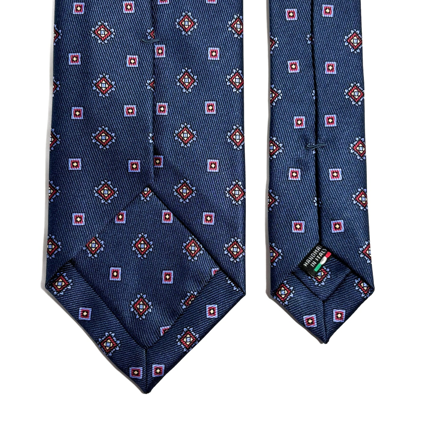 Navy Blue Geometric English Printed Silk Tie