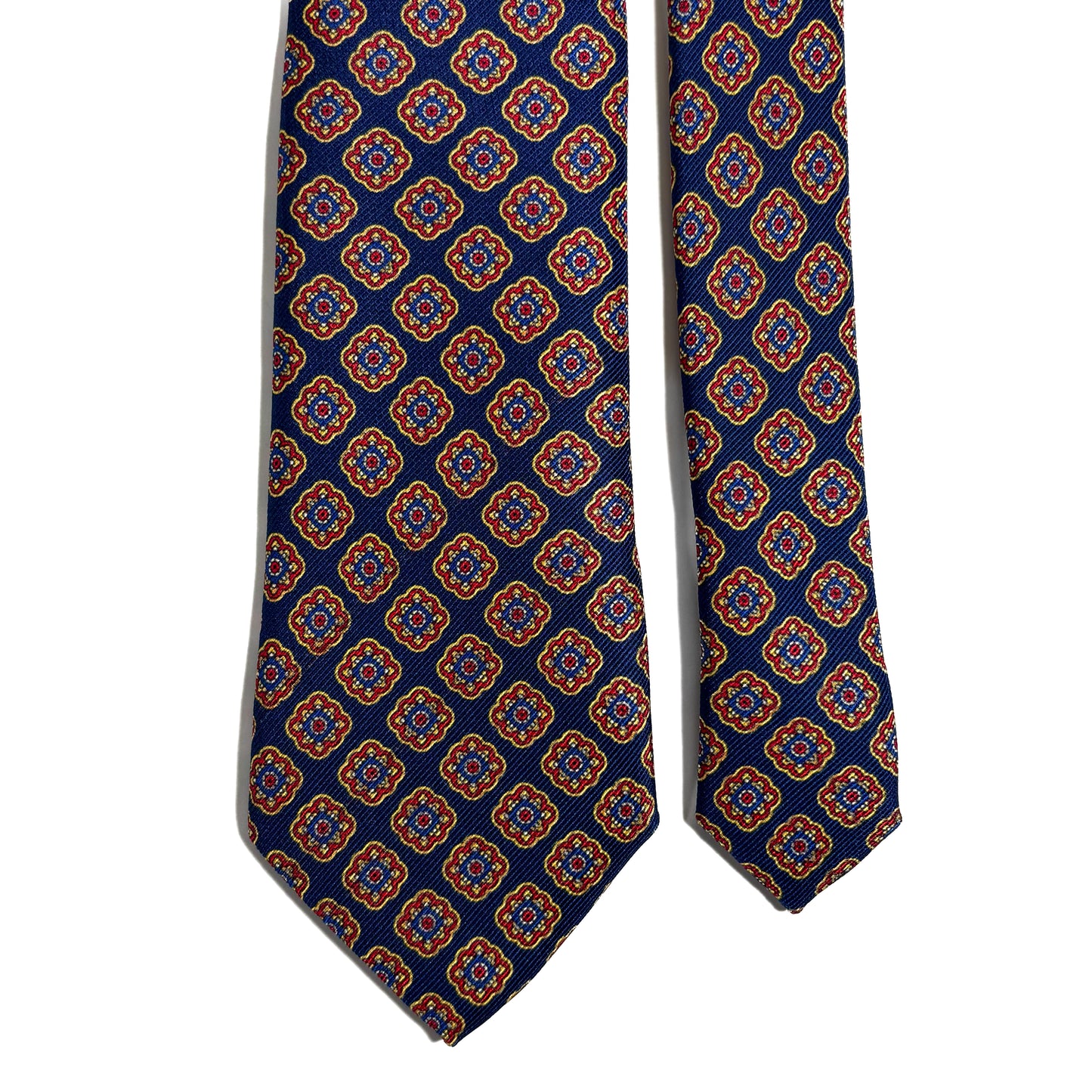 Navy Blue & Red Medallion Silk Tie (Handmade in Italy)