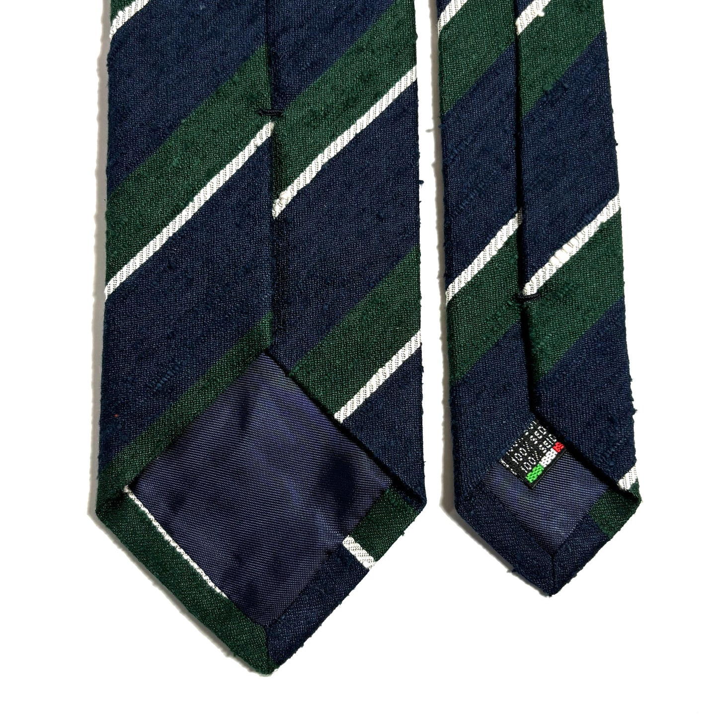 Navy Blue & Green Yellow Striped Silk Shantung Tie