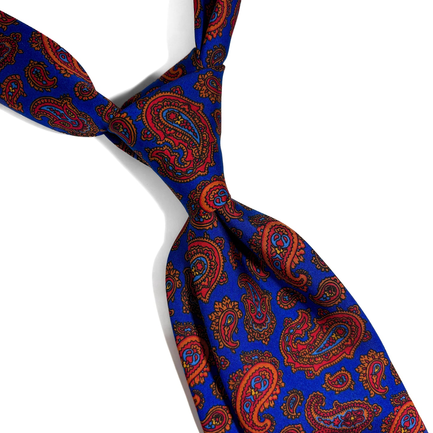 Royal Blue / Orange Paisley Printed Silk Twill Tie