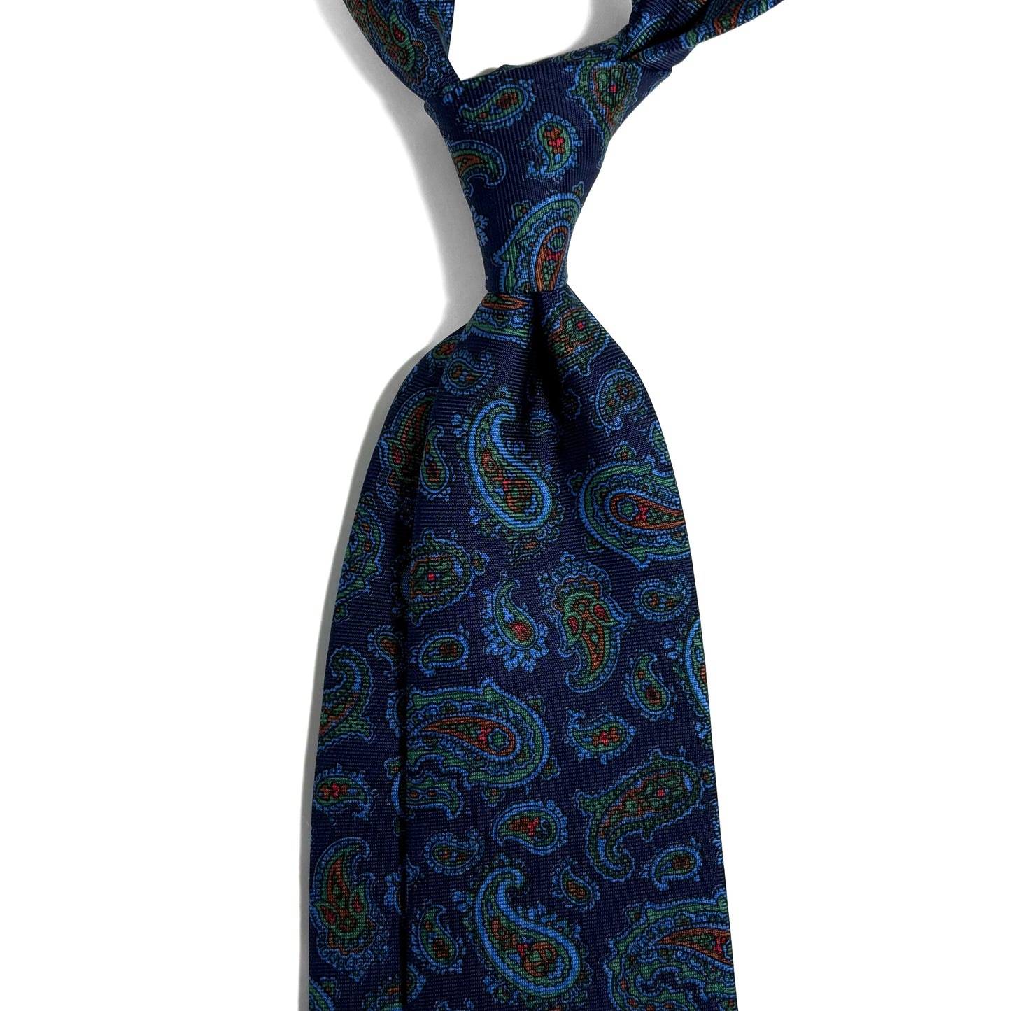 Hand-Printed Navy Blue Paisley Silk Tie