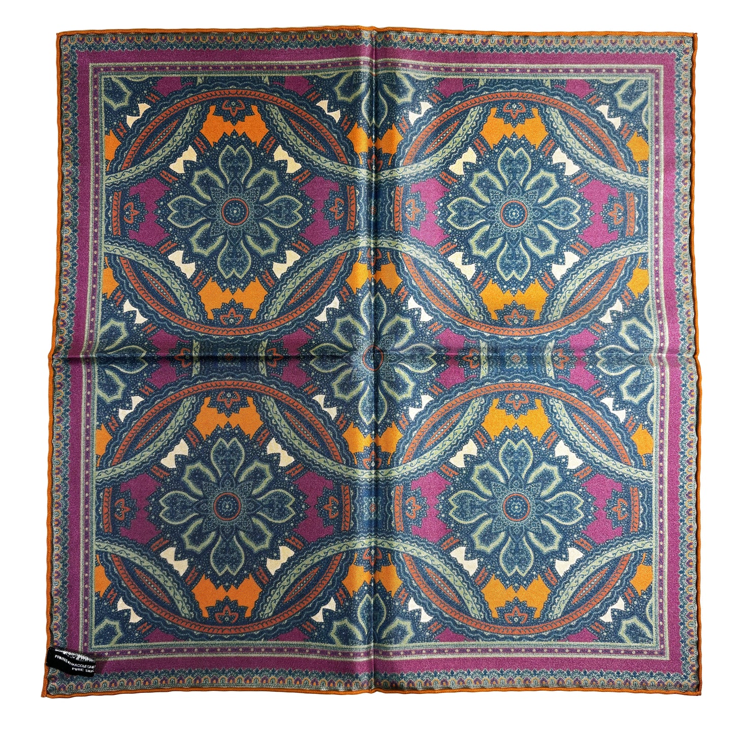 Purple & Gold Large Medallion Silk Pocket Square