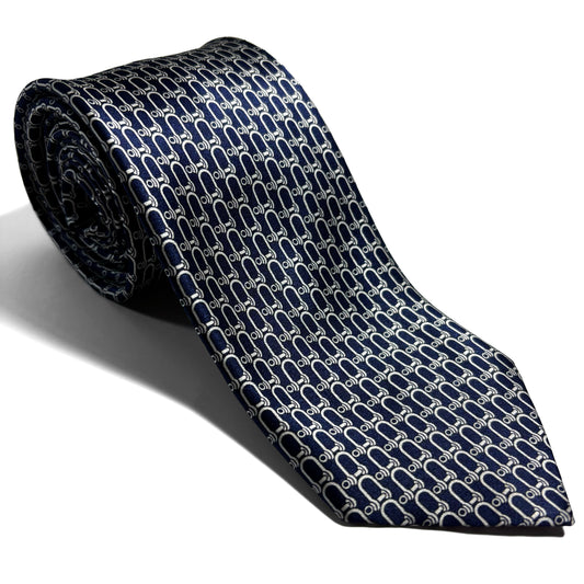 Navy Blue Bridle Motif Silk Satin Tie
