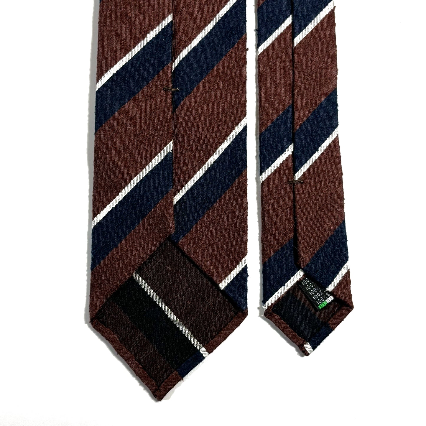 Untipped Rust Brown / Navy Striped Silk Shantung Tie