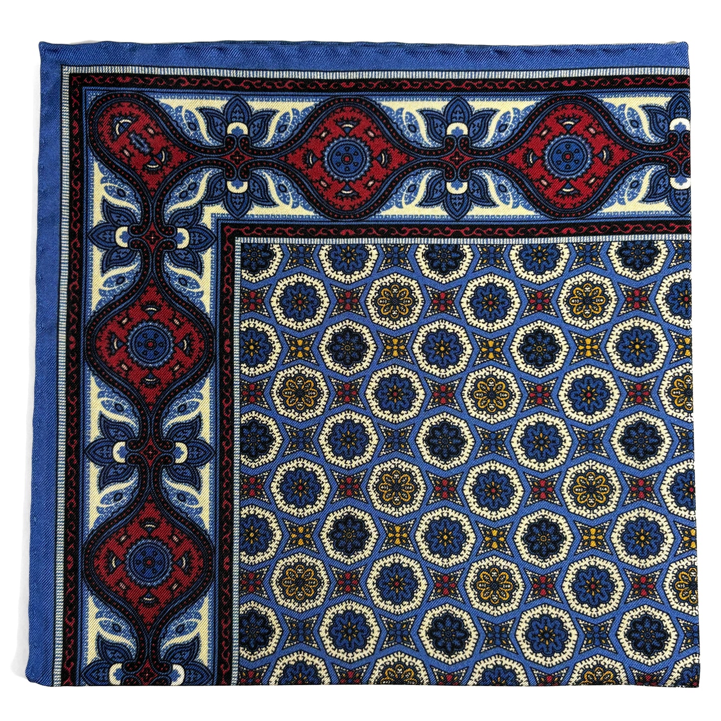 Light Blue & Cream Geometric Ancient Madder Silk Pocket Square