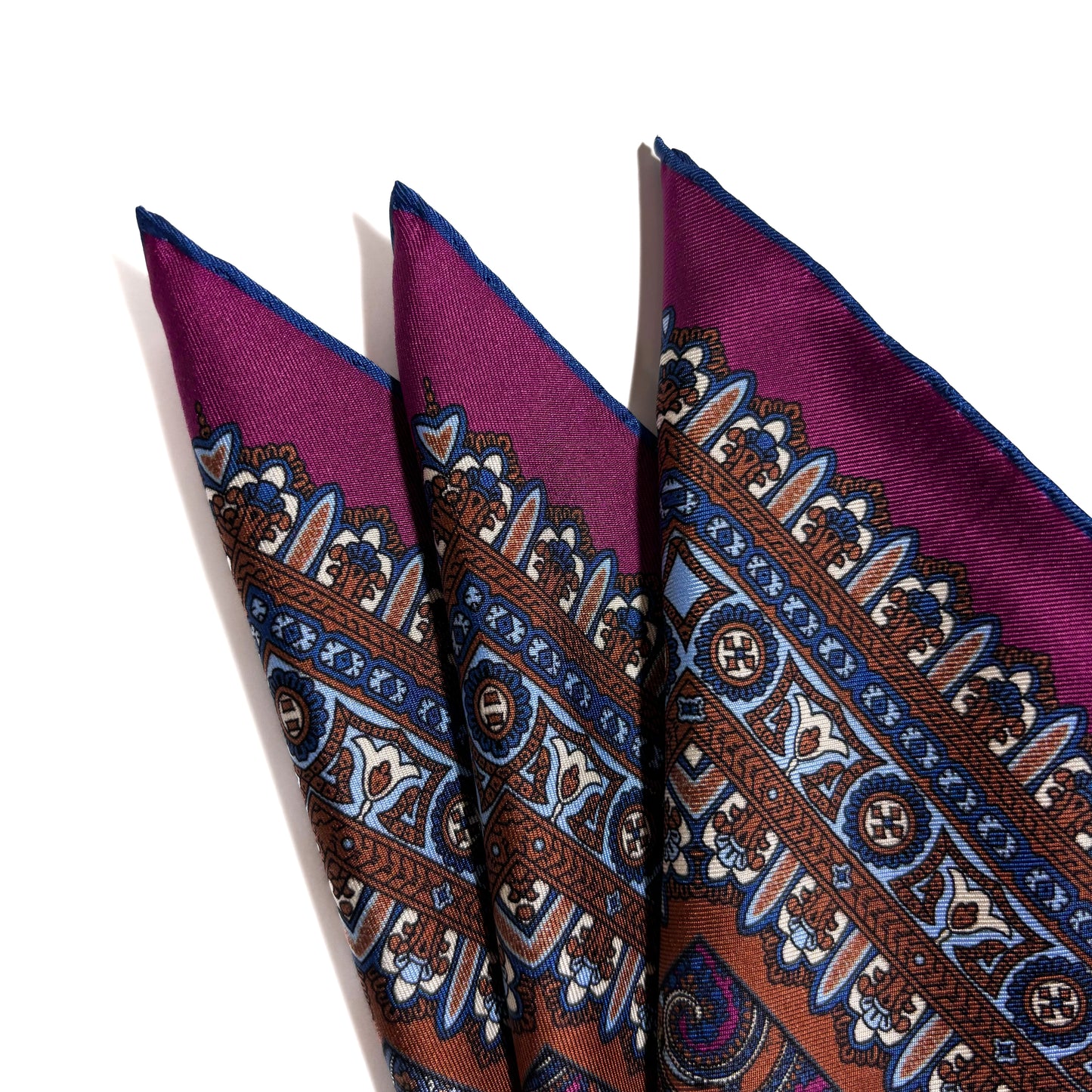 Magenta & Navy Blue Paisley Silk Pocket Square