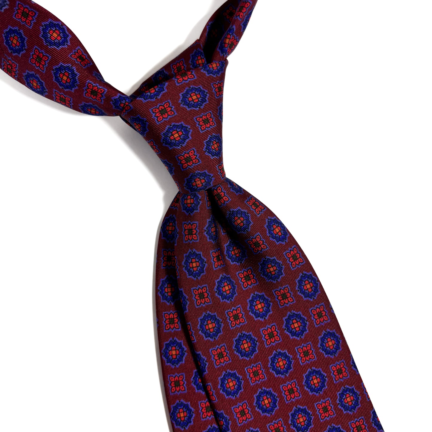 Hand-Printed Rust Burgundy Geometric Ancient Madder Silk Tie