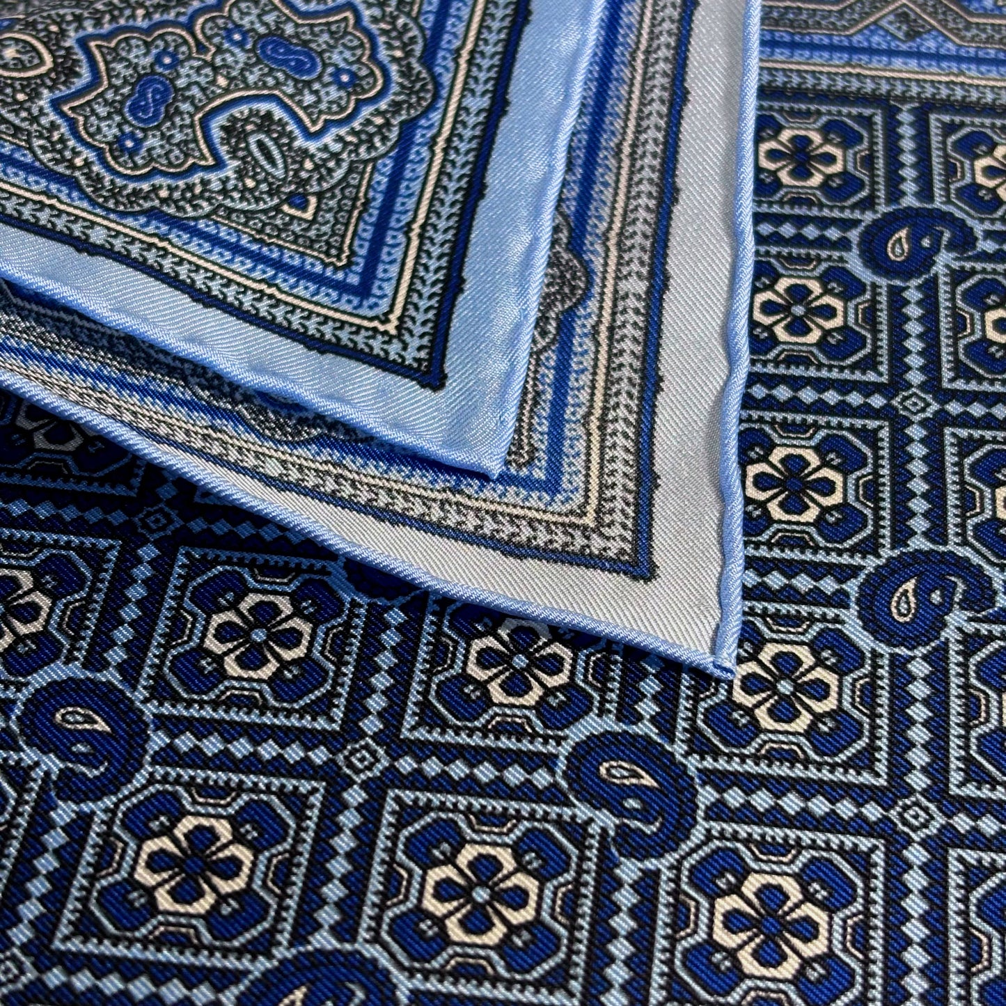 Light Blue Geometric Silk Pocket Square