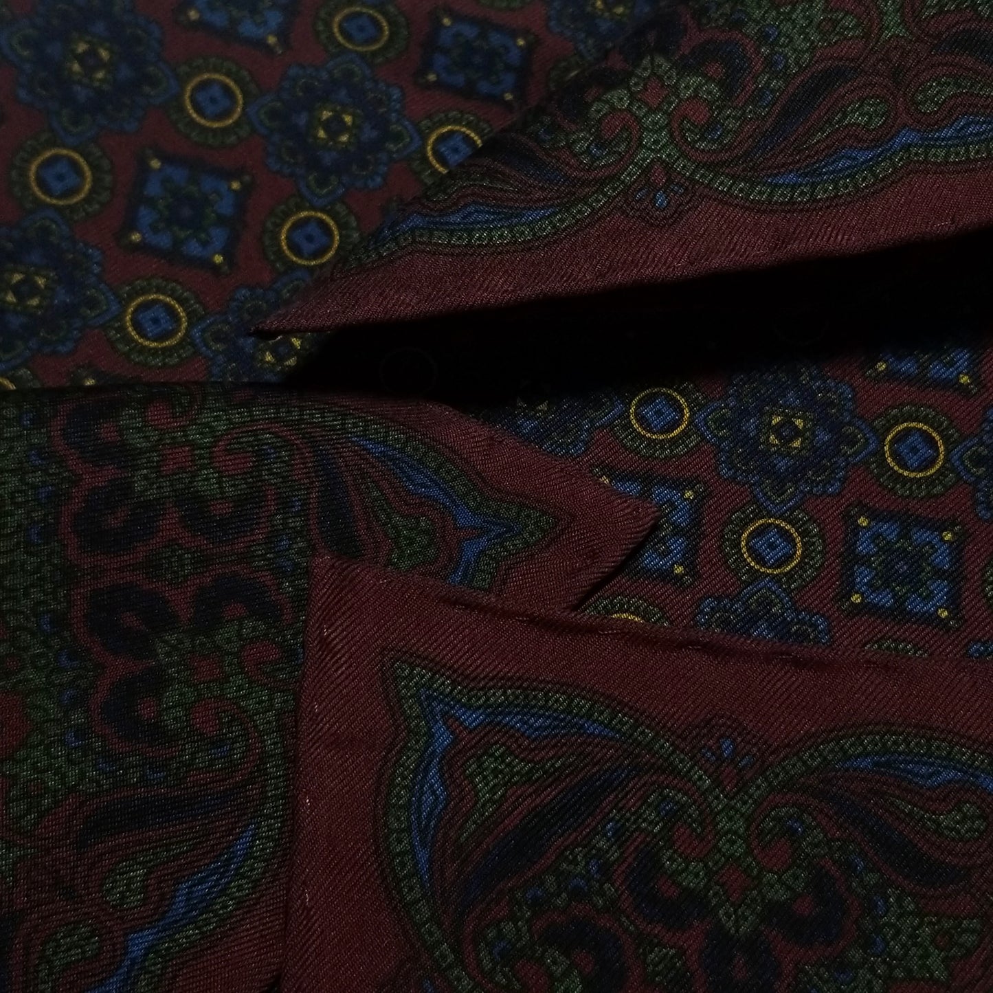 Screen-Printed Burgundy Geometric Ancient Madder Silk Pocket Square