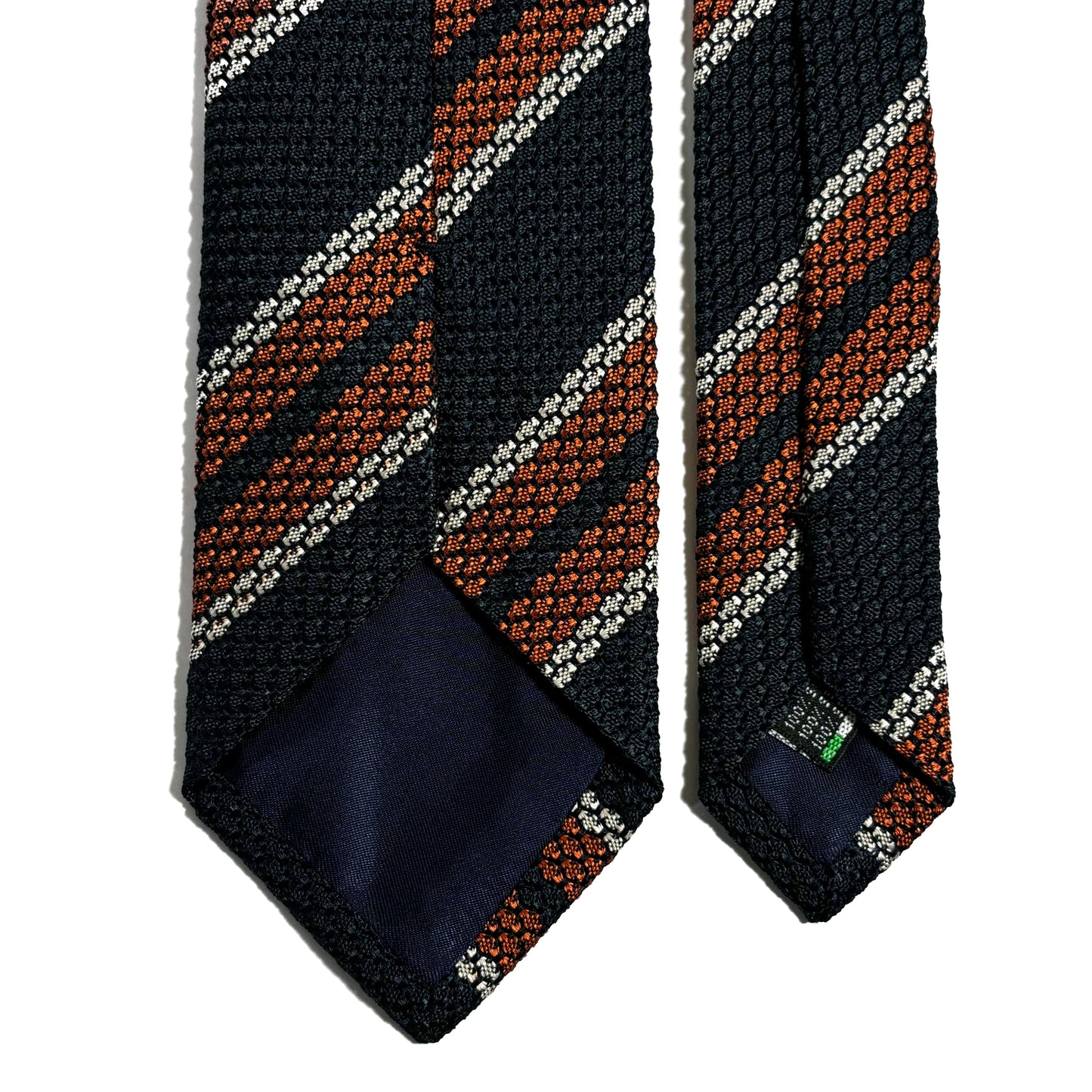 Dark Green & Orange Striped Silk Grenadine Tie (Garza Grossa)