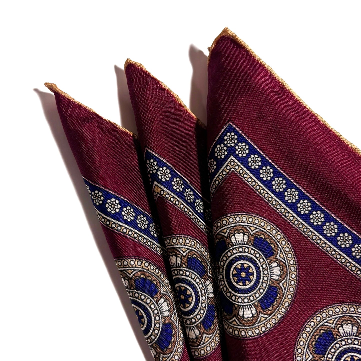 Burgundy & Buff Medallion Silk Pocket Square