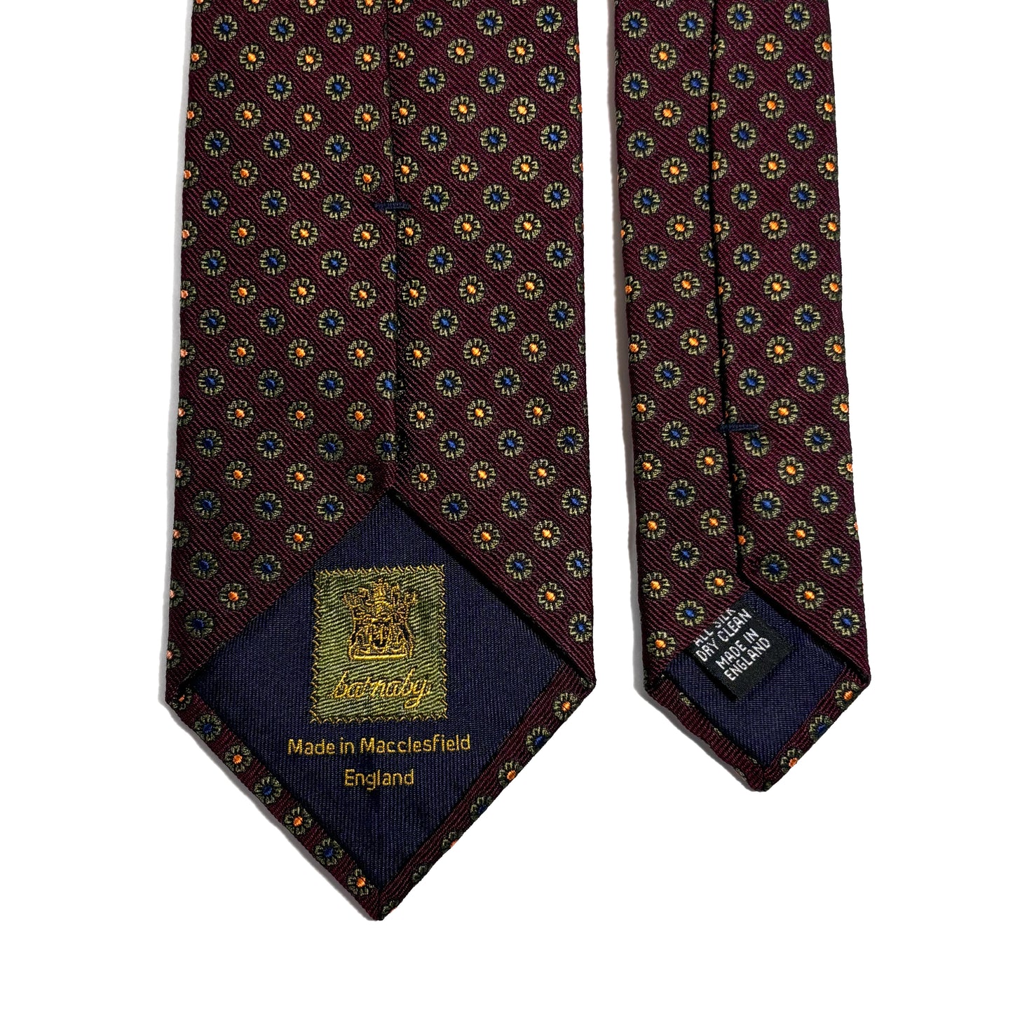 Burgundy English Jacquard Silk Tie w/ Floral Pattern