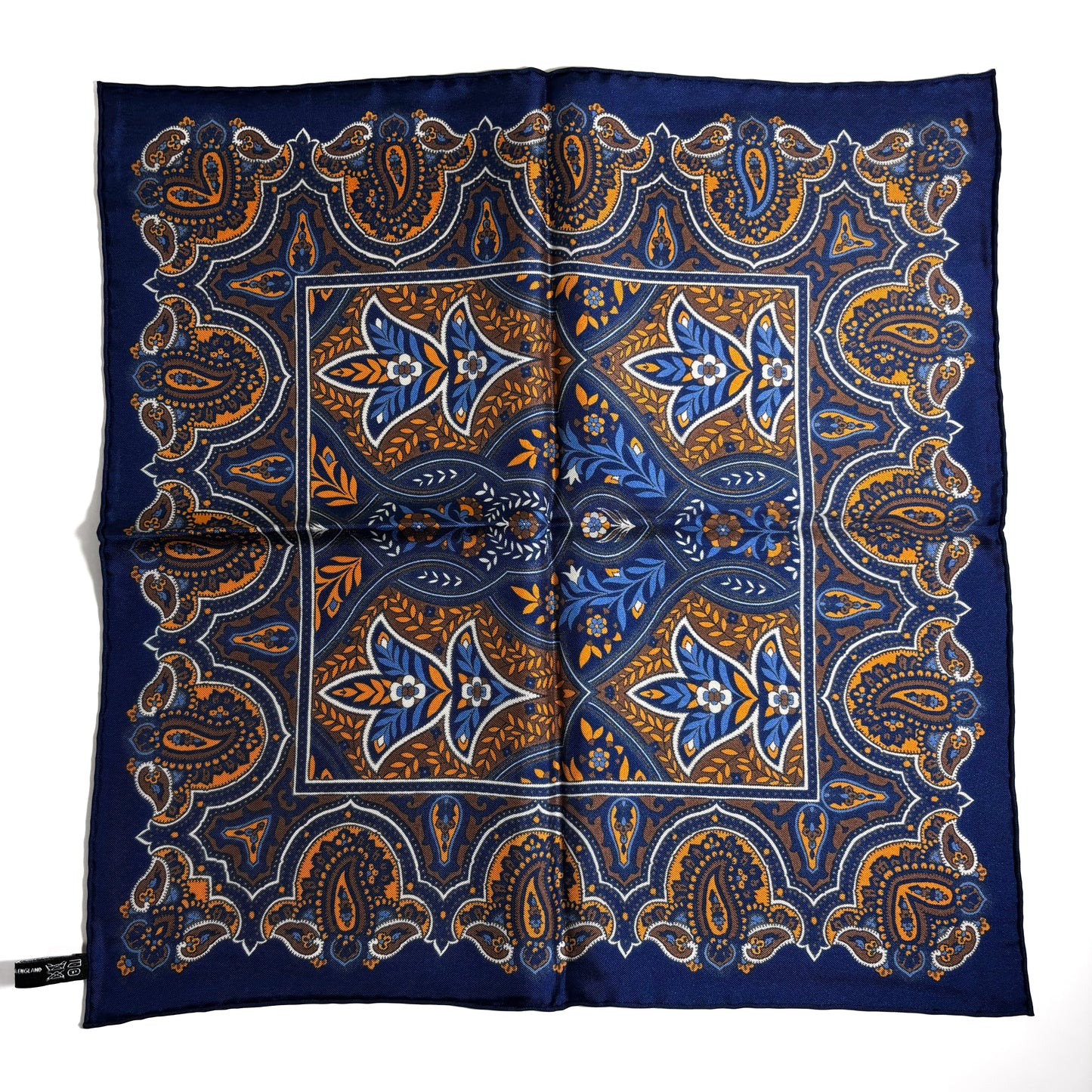 Navy Blue & Gold Floral Paisley Silk Pocket Square