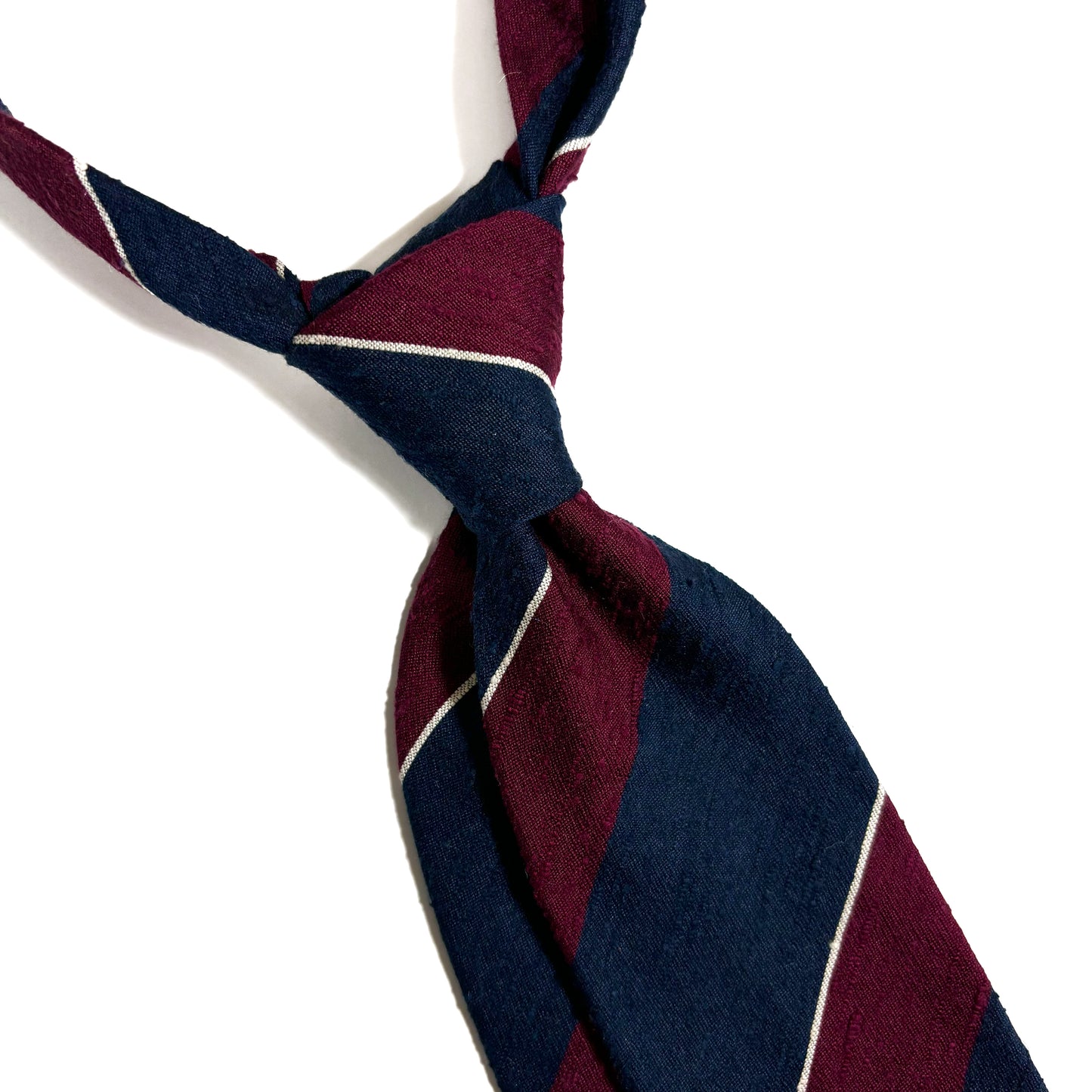 Untipped Navy Blue / Burgundy Block Stripe Silk Shantung Tie