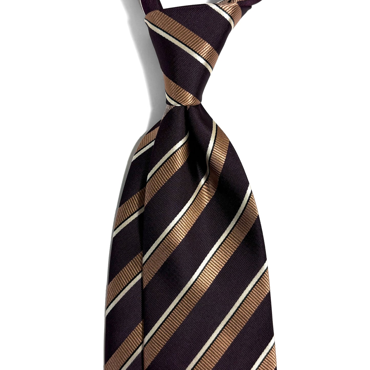 Burgundy & Beige Striped Silk Jacquard Tie