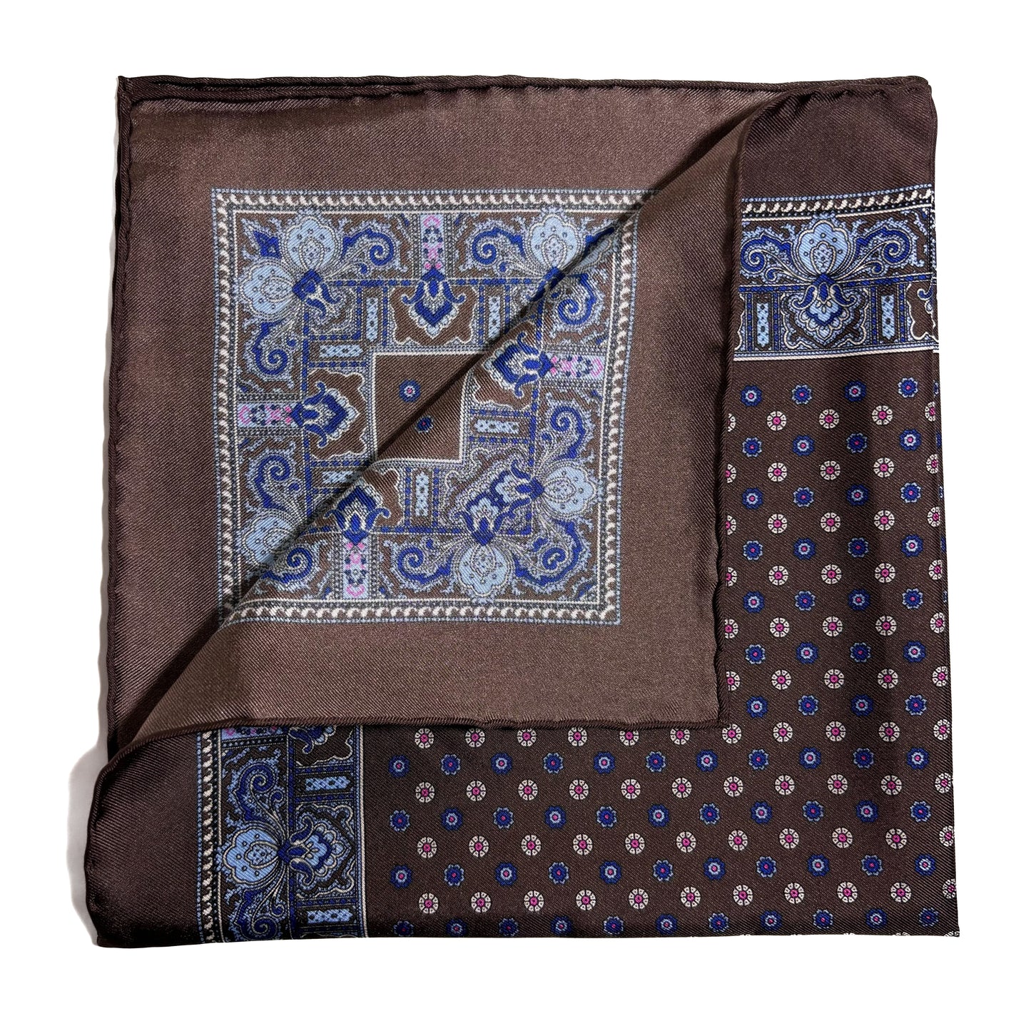 Brown Floral Silk Pocket Square