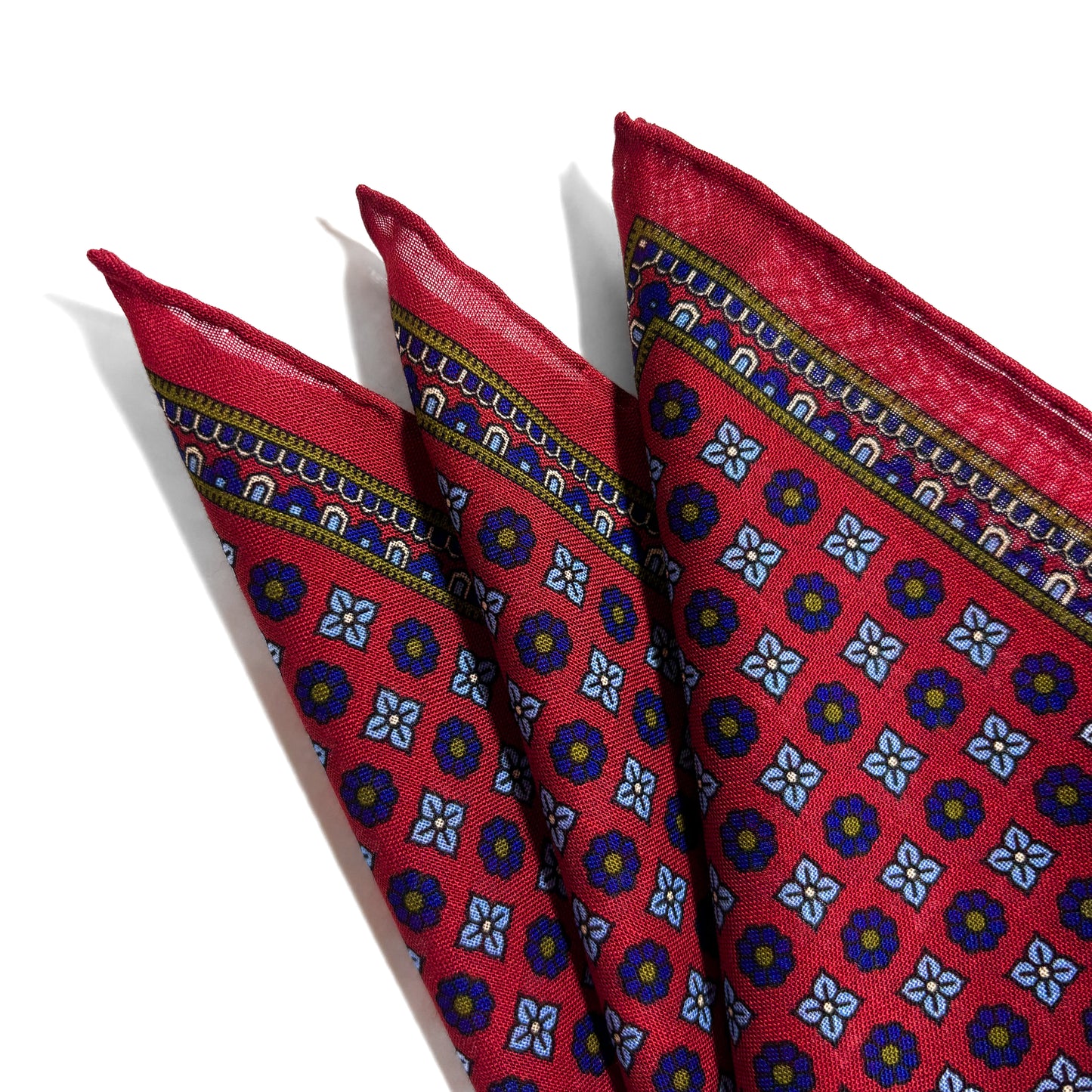Red - Floral - Wool/Silk Pocket Square