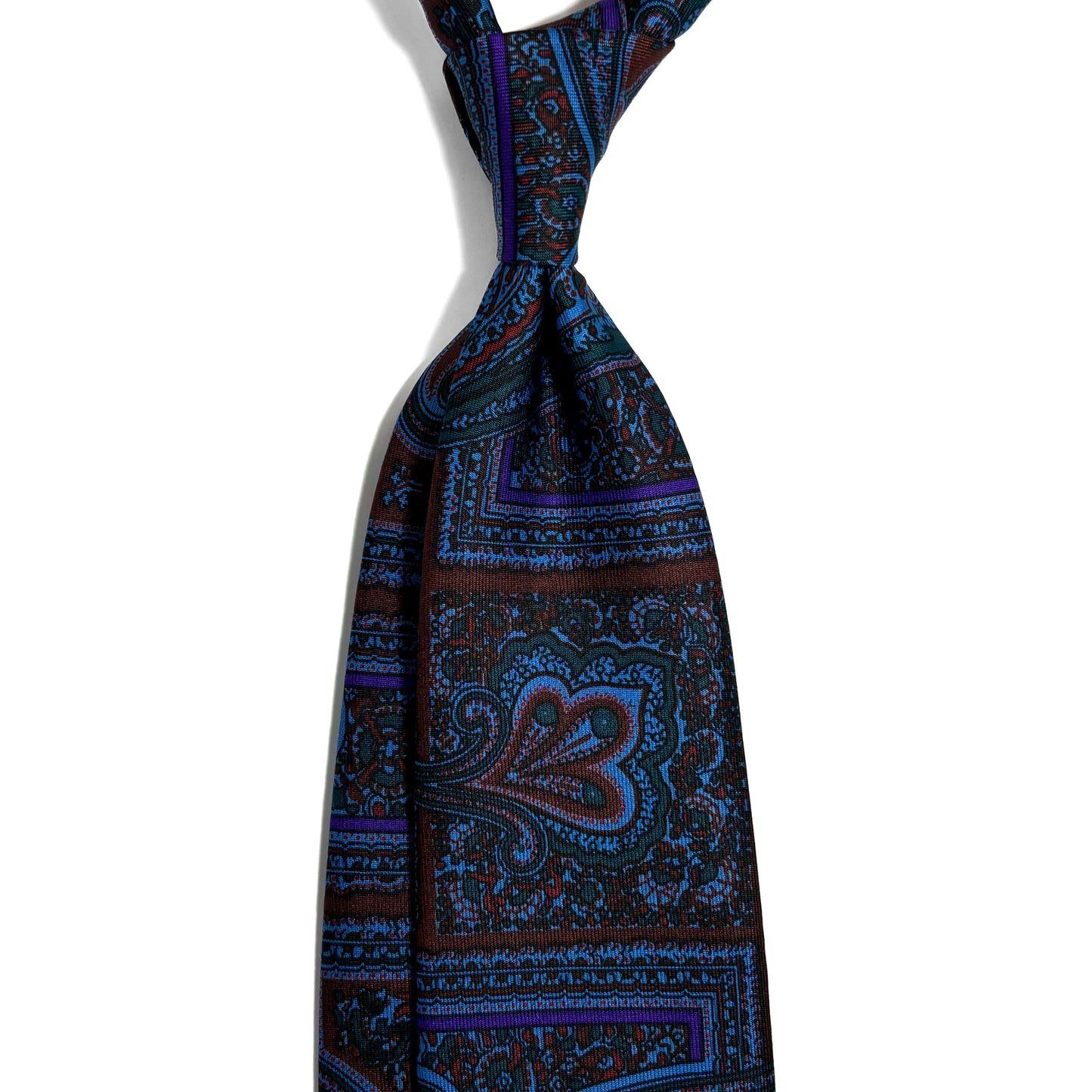 Hand-Printed Brown & Purple Paisley Silk Tie