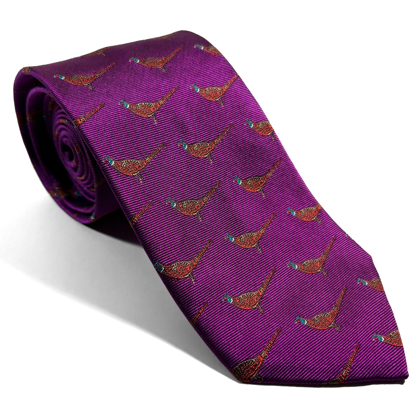 Purple Pheasant Motif Silk Jacquard Tie