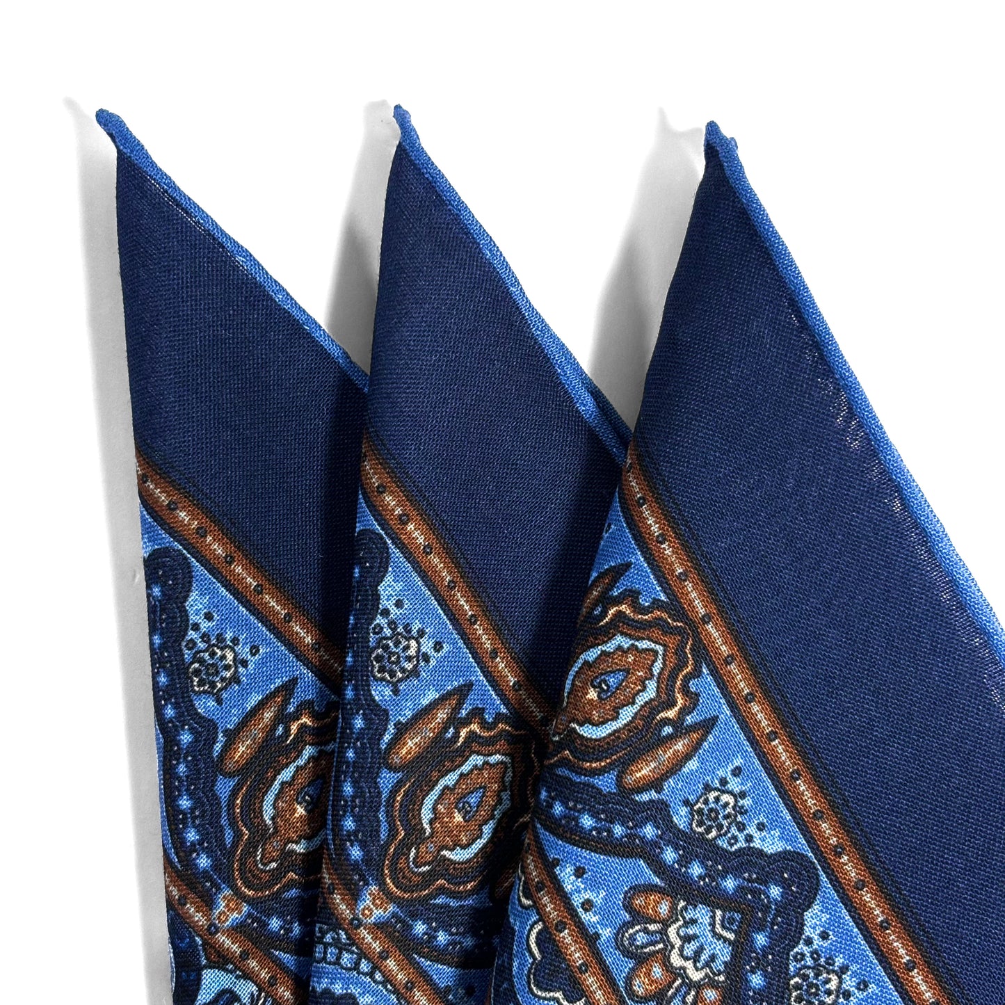 Dominus - Navy Blue & Brown - Wool/Silk Pocket Square