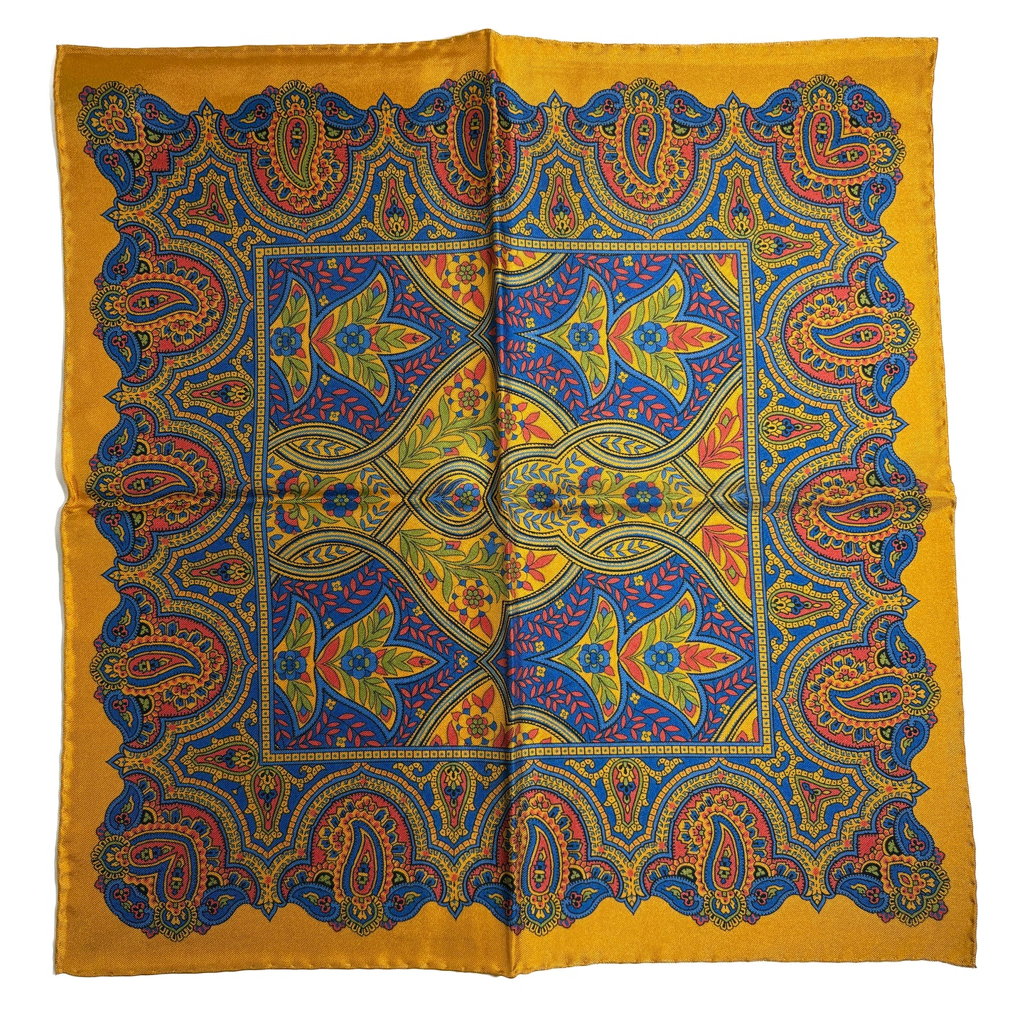 Gold Floral Paisley Silk Pocket Square
